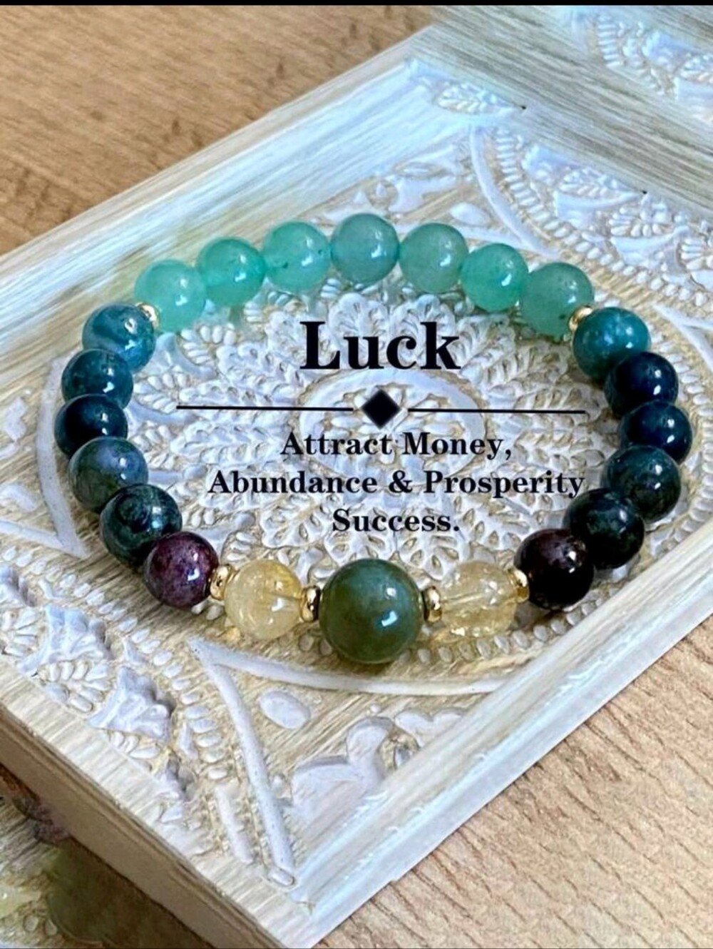 1pc Money Prosperity&abundance Moss Agate&green Aventurine Beaded Bracelet, Good